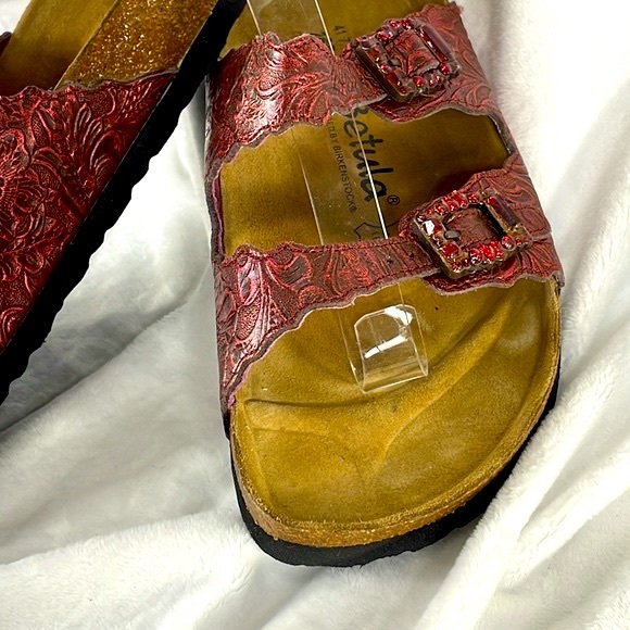 Betula by Birkenstock Brick Red/ Black Leather Jeweled Sandal Women US 10 EUR 41 - Picture 3 of 14